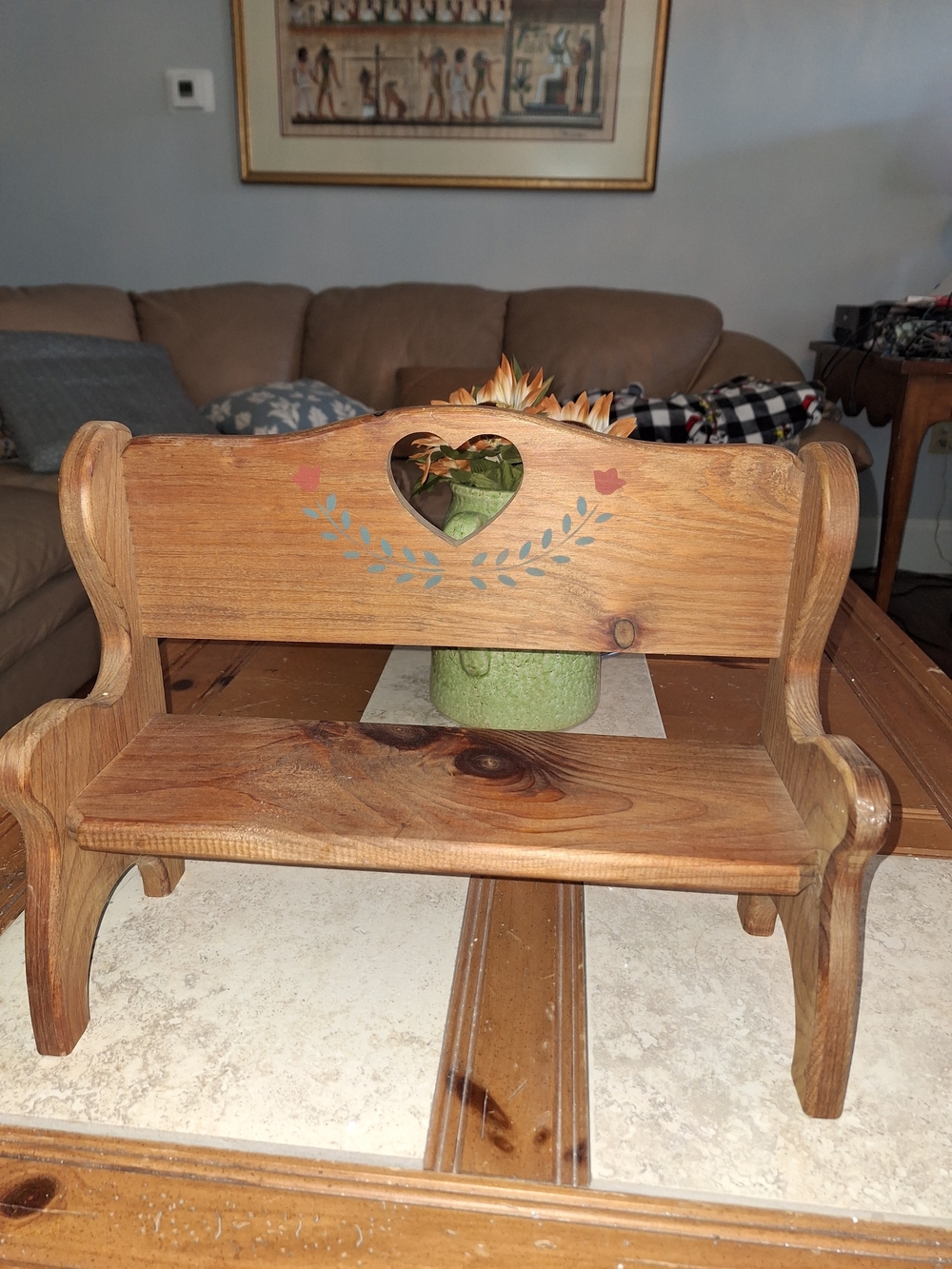 Rustic Heart-Cut Wooden Bench Accent in Natural Brown